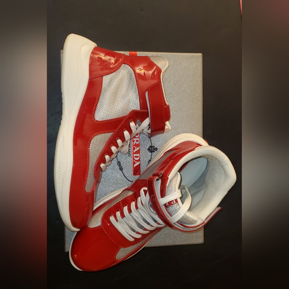 Red prada high top sneakers